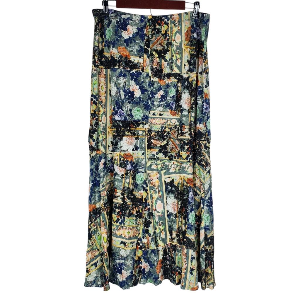 Peruvian Connection Pull On Maxi Skirt Size L Multi Color Viscose Stretch
